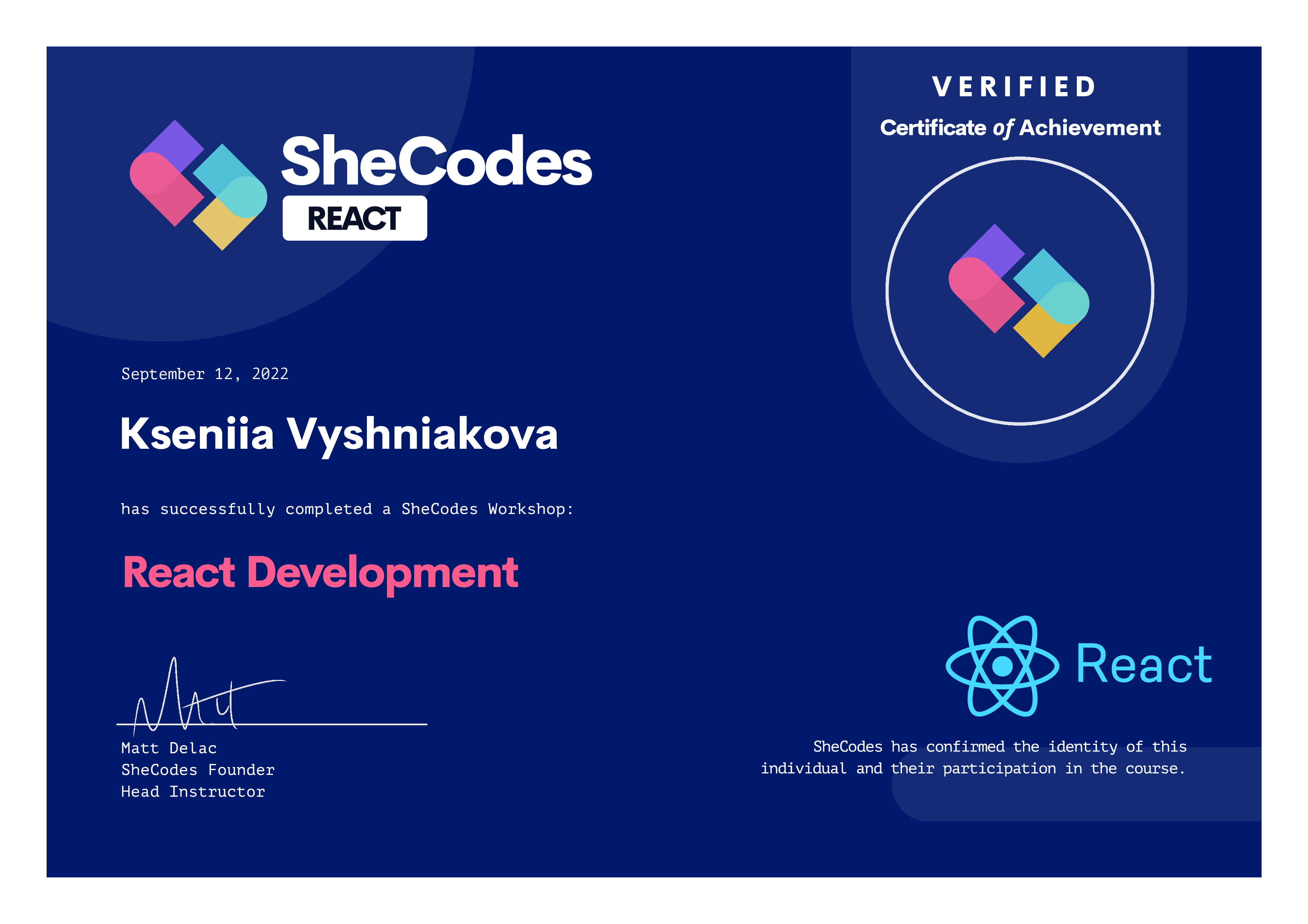 SheCodes Responsive certificate